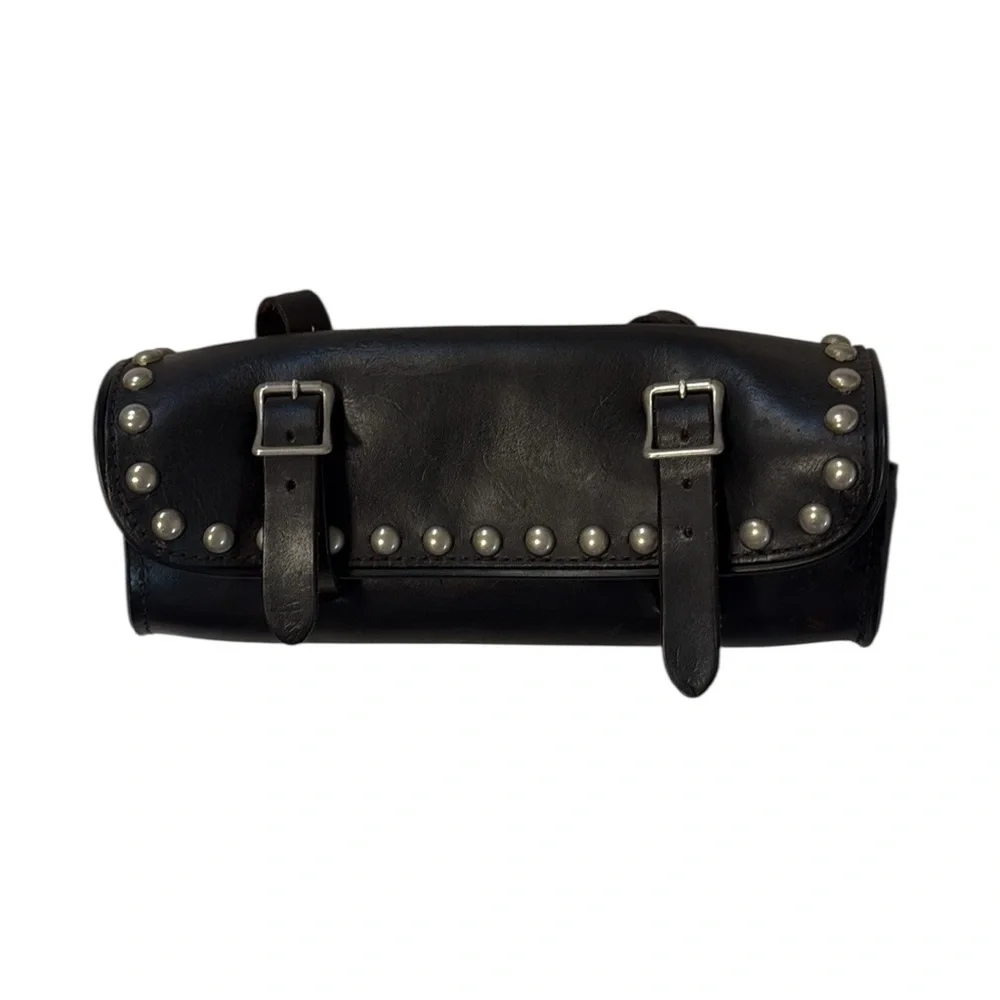 Motorcycle Rider Travel Small Luggage Storage Box Case Black Leather Studded